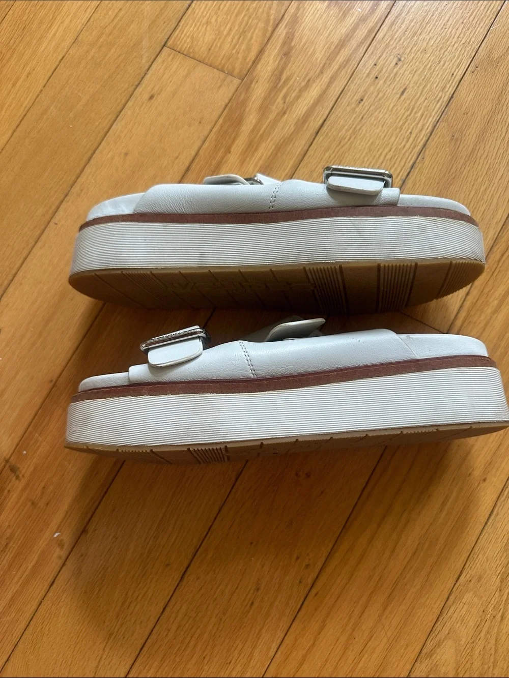 Women’s White Platform Slide Sandals with Dual Buckle Straps